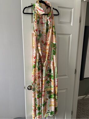 Cato Tropical Button-Front Dress in Pink, Green, Orange